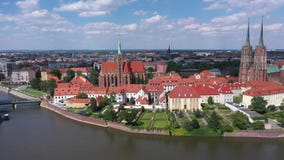 Aerial view of Cathedral Island Ostrow Tumski in Wroclaw