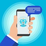 Wręcza trzymać czarnego telefon komórkowego odizolowywający na błękitnym tle royalty ilustracja Wręcza trzymać czarnego telefon komórkowego odizolowywający na błękitnym tle royalty ilustracja