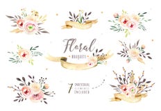 Wręcza rysunek odizolowywającej boho akwareli kwiecistą ilustrację z liśćmi, gałąź, kwiaty Artystyczna greenery sztuka wewnątrz ilustracji Wręcza rysunek odizolowywającej boho akwareli kwiecistą ilustrację z liśćmi, gałąź, kwiaty Artystyczna greenery sztuka wewnątrz ilustracji