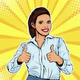Wystrzał sztuka Lubi pomyślnego żeńskiego bizneswomanu pokazuje kciuk up Jak gest ilustracja wektor Wystrzał sztuka Lubi pomyślnego żeńskiego bizneswomanu pokazuje kciuk up Jak gest ilustracja wektor