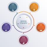 Wzór dla infographic 5 pozycja kolorowych okregów w okręgu royalty ilustracja Wzór dla infographic 5 pozycja kolorowych okregów w okręgu royalty ilustracja