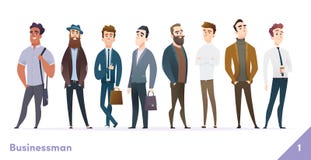 Businessman or people character design collection. Modern cartoon flat style. Young professional males poses. vector illustration Businessman or people character design collection. Modern cartoon flat style. Young professional males poses. vector illustration