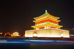 Xian Bell Tower_drum-tower_night_xian_shanxi Royalty Free Stock Images