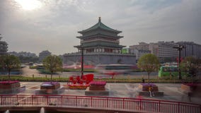 Xian Dzwonkowy wierza Ciężki ruch drogowy Timelapse zbiory Xian Dzwonkowy wierza Ciężki ruch drogowy Timelapse zbiory