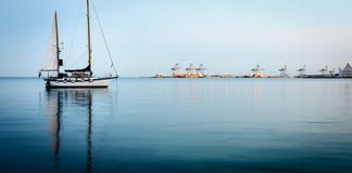 Yacht on Aarhus Bay, Denmark Royalty Free Stock Photography Yacht on Aarhus Bay, Denmark Royalty Free Stock Photography