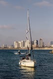 The yacht sails the sea in front of Tel Aviv royalty free stock image The yacht sails the sea in front of Tel Aviv royalty free stock image