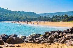 Yarada Beach, Visakhapatnam, India 10 December 2018 - People relaxing and enjoying in Yarada Beach. The Coast area is surrounded royalty free stock photography Yarada Beach, Visakhapatnam, India 10 December 2018 - People relaxing and enjoying in Yarada Beach. The Coast area is surrounded royalty free stock photography