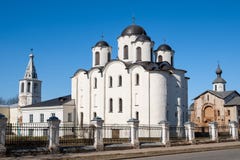 Yaroslav`s Court in Veliky Novgorod. Nikolo-Dvorishchensky Cathedral, an important historical tourist site of Russia royalty free stock photography Yaroslav`s Court in Veliky Novgorod. Nikolo-Dvorishchensky Cathedral, an important historical tourist site of Russia royalty free stock photography