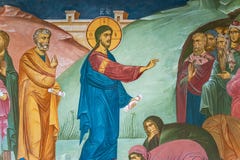 Mural painting of preaching Jesus Christ in Tolga Monastery