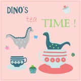 Życzliwy dinosaura ` s pije herbaty, je zasycha Herbaciany czasu wektor ilustracja wektor Życzliwy dinosaura ` s pije herbaty, je zasycha Herbaciany czasu wektor ilustracja wektor