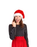 Yeah zrobiliśmy mię portret kobieta w smokingowym odświętności zwycięstwie, zadziwiający z wygraną emocjonalna dziewczyna w Santa zdjęcie stock Yeah zrobiliśmy mię portret kobieta w smokingowym odświętności zwycięstwie, zadziwiający z wygraną emocjonalna dziewczyna w Santa zdjęcie stock