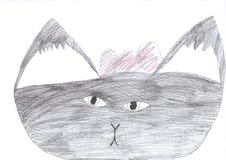 Kid drawing of a cute cat grey pencil drawing isolated on white royalty free illustration Kid drawing of a cute cat grey pencil drawing isolated on white royalty free illustration