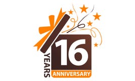 16 Years Gift Box Ribbon Anniversary. Logo Design Template Vector stock illustration 16 Years Gift Box Ribbon Anniversary. Logo Design Template Vector stock illustration