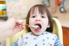2 years little child feeding wheat porridge stock images 2 years little child feeding wheat porridge stock images