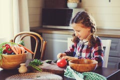 8 years old child girl help mom to cook vegetable salad at home Royalty Free Stock Photos 8 years old child girl help mom to cook vegetable salad at home Royalty Free Stock Photos