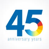 45 years old logo. With pie chart. Anniversary year of 45 th vector round banner numbers. Birthday greetings circle celebrates. Celebrating digits. Colored royalty free illustration 45 years old logo. With pie chart. Anniversary year of 45 th vector round banner numbers. Birthday greetings circle celebrates. Celebrating digits. Colored royalty free illustration