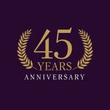 45 years old luxurious logo. 45 years old luxurious numbers. Congratulations 45th vector gold colored template framed of palms. Greetings ages celebrates royalty free illustration 45 years old luxurious logo. 45 years old luxurious numbers. Congratulations 45th vector gold colored template framed of palms. Greetings ages celebrates royalty free illustration