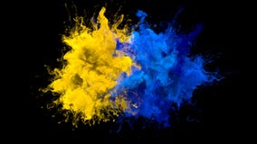 Yellow Blue Color Burst - Multiple Colorful Smoke Explosions Fluid Alpha  Matte Stock Footage - Video of isolated, liquid: 144619928