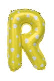 Yellow Capital R alphabet inflatable balloon isolated on white background. Decoration element for birthday party