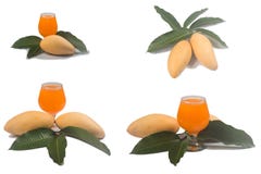 Yellow Fresh mango and Leaves with Juice Stock Images Yellow Fresh mango and Leaves with Juice Stock Images