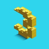 Yellow number three from constructor lego bricks on blue background. 3d lego number three Royalty Free Stock Photography Yellow number three from constructor lego bricks on blue background. 3d lego number three Royalty Free Stock Photography