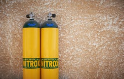 Yellow scuba tanks with nitrox royalty free stock photo Yellow scuba tanks with nitrox royalty free stock photo