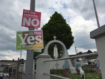 Yes and No posters for the 25th of May referendum regarding the issue of abortion, near the Fatima and the three little shepherds stock photography Yes and No posters for the 25th of May referendum regarding the issue of abortion, near the Fatima and the three little shepherds stock photography