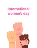 Yes, Women Can. Woman`s hand with her fist raised up. Girl Power. Feminism concept. Cartoon style vector illustration royalty free illustration Yes, Women Can. Woman`s hand with her fist raised up. Girl Power. Feminism concept. Cartoon style vector illustration royalty free illustration