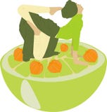 Yoga con las frutas stock de ilustración Yoga con las frutas stock de ilustración