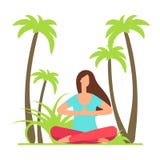 Yoga di meditazione della ragazza sulla natura Palma e donna di forma fisica del carattere illustrazione vettoriale Yoga di meditazione della ragazza sulla natura Palma e donna di forma fisica del carattere illustrazione vettoriale