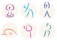 Yoga stick figure icons or symbols
