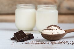Yogurt with chocolate yogurt home. health food stock photo Yogurt with chocolate yogurt home. health food stock photo