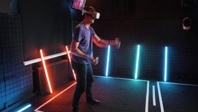 Pædagogik fejre diagonal Oculus Rift VR Glasses Beat Saber Game Experience. Active Virtual Reality  Gaming Stock Footage - Video of gamers, neon: 221417306
