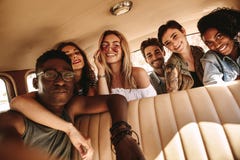 Group of friends taking selfie on road trip stock photography Group of friends taking selfie on road trip stock photography