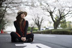 Young Asian beautiful woman is enjoy traveling in Japan royalty free stock images Young Asian beautiful woman is enjoy traveling in Japan royalty free stock images