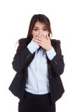 Young Asian businesswoman shocked and close her mouth royalty free stock photo Young Asian businesswoman shocked and close her mouth royalty free stock photo