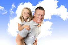 Young attractive and athletic father carrying on his back young Stock Image Young attractive and athletic father carrying on his back young Stock Image