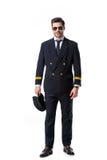 Young Bearded Pilot In Uniform And Sunglasses Royalty Free Stock Images