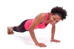 Young Beautiful African Fitness Woman Doing Push Up Exercises On Stock Image Young Beautiful African Fitness Woman Doing Push Up Exercises On Stock Image