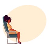 Young beautiful black, African woman seating in airplane, economy class stock illustration Young beautiful black, African woman seating in airplane, economy class stock illustration