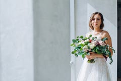 Bride with a wedding bouquet of white roses in hands. royalty free stock photos Bride with a wedding bouquet of white roses in hands. royalty free stock photos