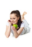 Young beautiful woman with an apple stock images Young beautiful woman with an apple stock images
