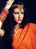 Young Beautiful Woman In Indian Traditional Sari Stock Photo