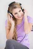 Young Beautiful Woman Listen Music With Headphones Stock Photos