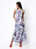 Young beautiful woman posing in new summer blue flowers fashion dress on high hills full body on a white royalty free stock images Young beautiful woman posing in new summer blue flowers fashion dress on high hills full body on a white royalty free stock images