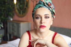 Young beautiful woman in turban royalty free stock photography Young beautiful woman in turban royalty free stock photography