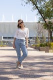 Young and beautiful woman walking in the park royalty free stock image Young and beautiful woman walking in the park royalty free stock image