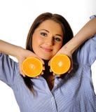 Young Beautiful Woman With Citrus Orange Fruit Young Beautiful Woman With Citrus Orange Fruit