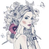 Young Beautiful Woman With Flowers Stock Images Young Beautiful Woman With Flowers Stock Images