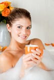 Young Beauty Woman In The Bath Drinking Herbal Tea Stock Photos
